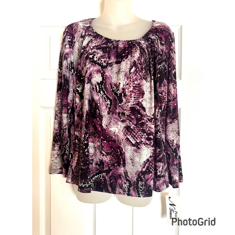 New with Tags Women's Purple Patterned Blouse with Sparkles